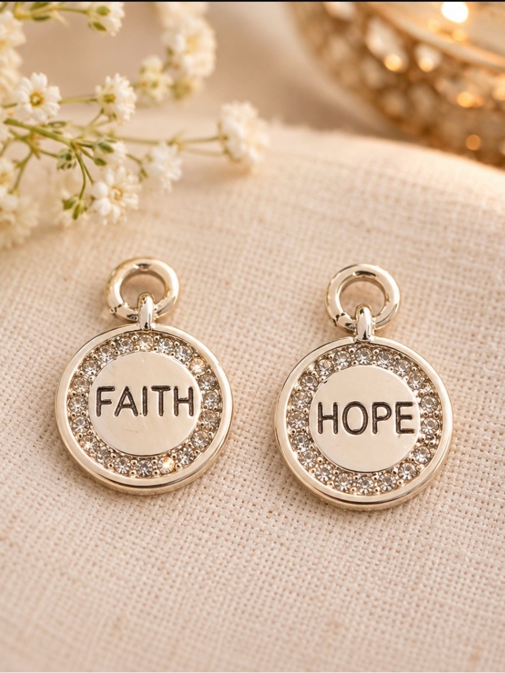 Faith & Hope Silver Charm Pair - Inspirational Bracelet Charms